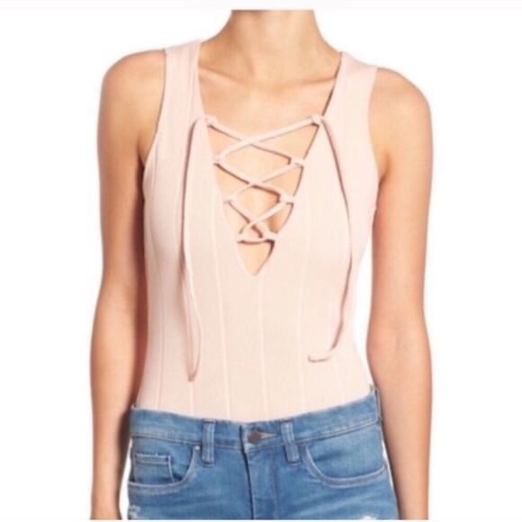 Missguided Lace Up Front Bodysuit Nude Size 8 - Picture 1 of 8